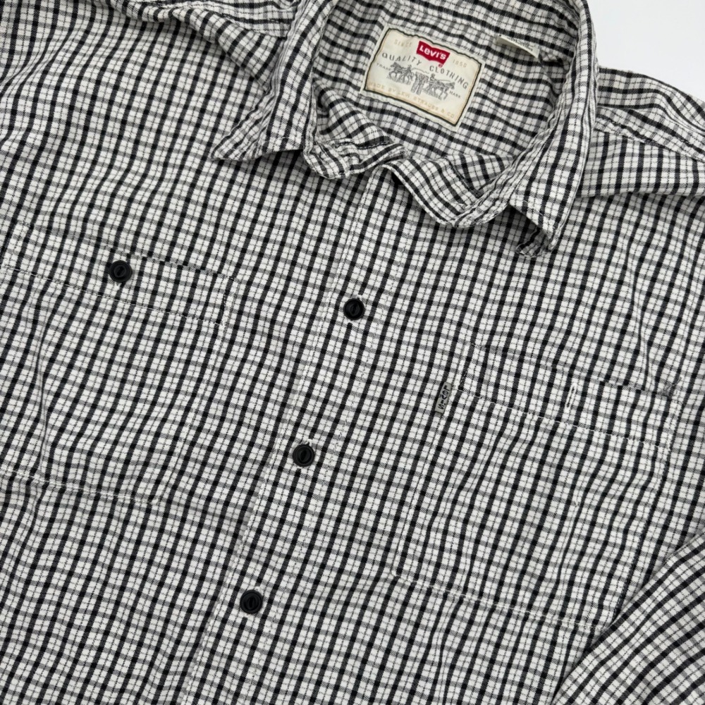 Levis Mens XL Long Sleeve Button Down Shirt Black White Check Plaid 100% Cotton - Picture 3 of 4